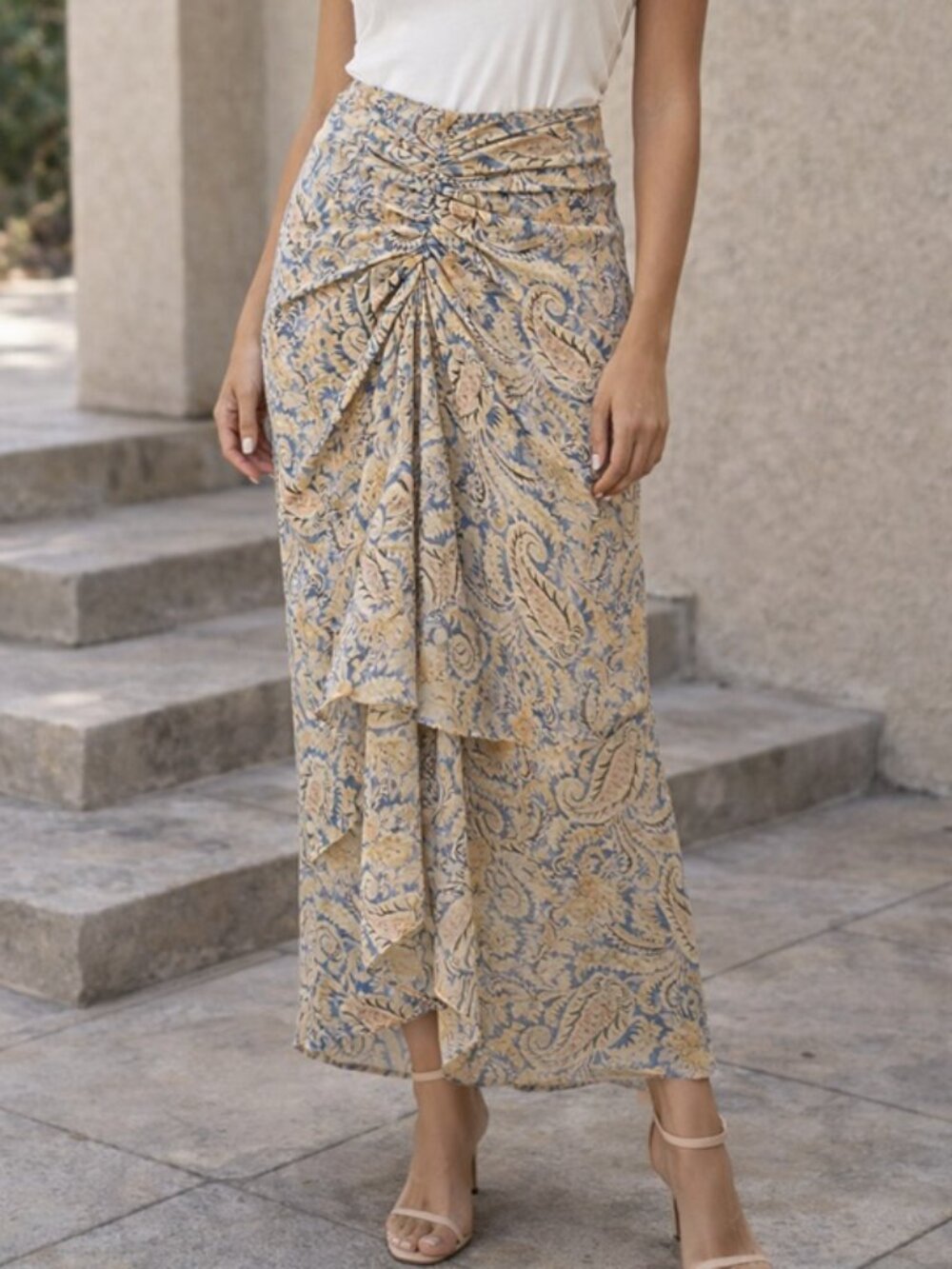 Veronica Beard Sira Ruffle Ruched Silk Skirt